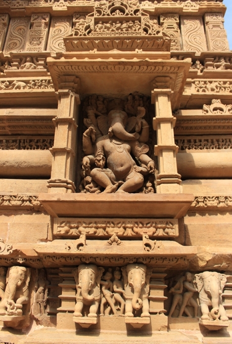 Dancing Ganesha, one of hte 9 male dieties on the Lakshamana temple, along with the elephant frontal replicas.